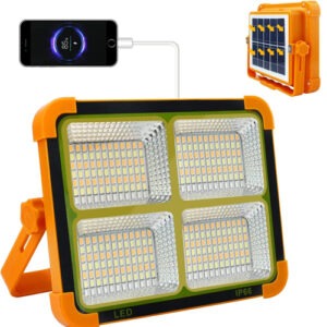 LED Portable Solar Work Light | 100W 10000 LM Battery Rechargeable Emergency Worklight | Car Repair, Camping, Construction Job Site