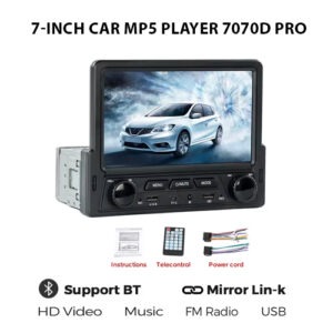 1-Din 7-inch Car MP5 Player 7070D Pro, with touchscreen interface and MirrorLink compatibility